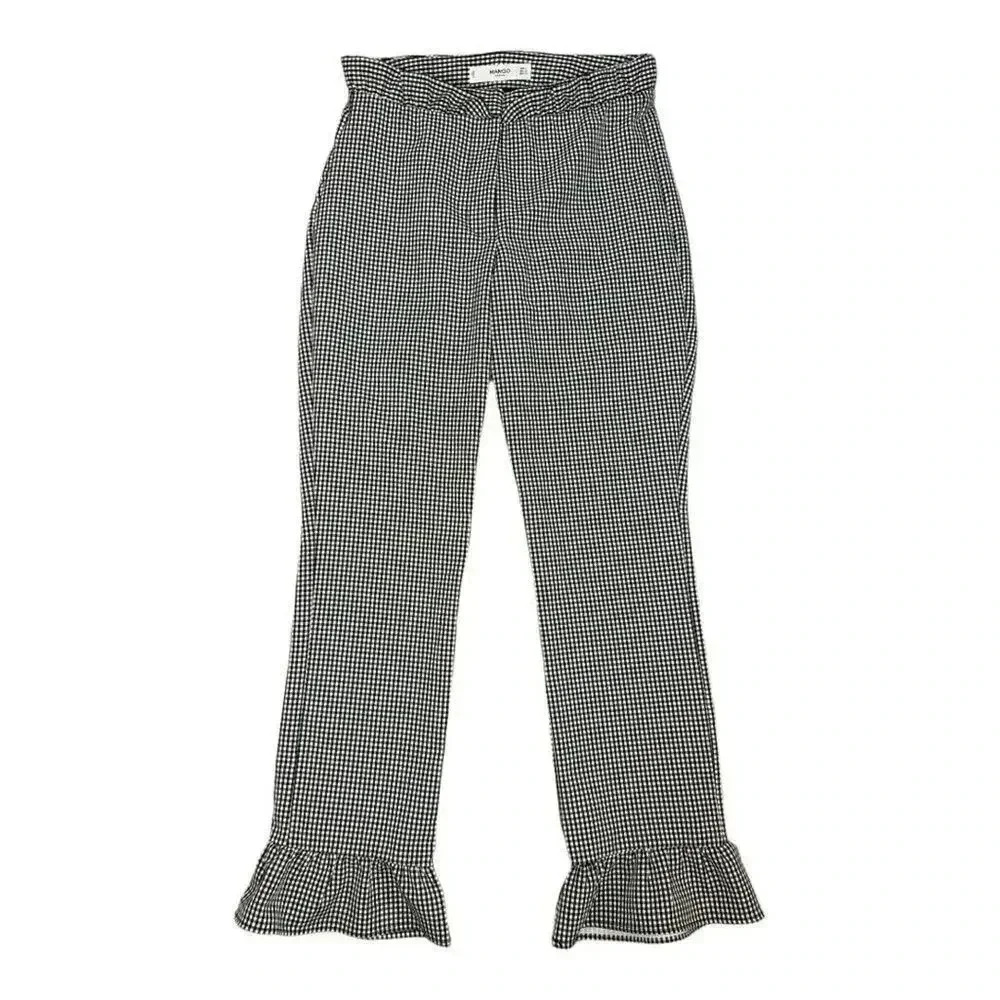 Mango Women's XS Black & White Gingham Plaid Ruffle Vichy Trousers